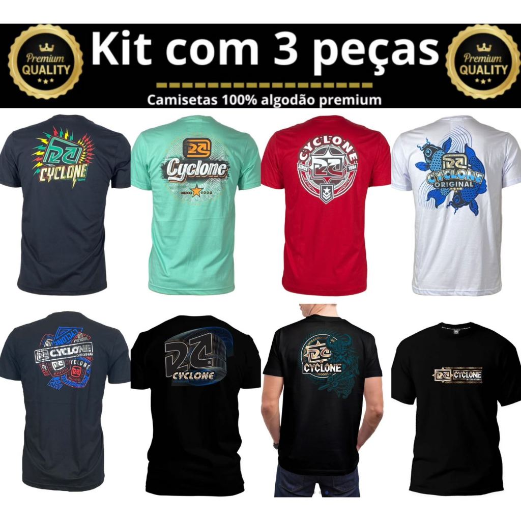 blusa masculina, kit com 3 peças, camisa masculina Syclone, 100% algodão fio 30.1. em Oferta na Shopee