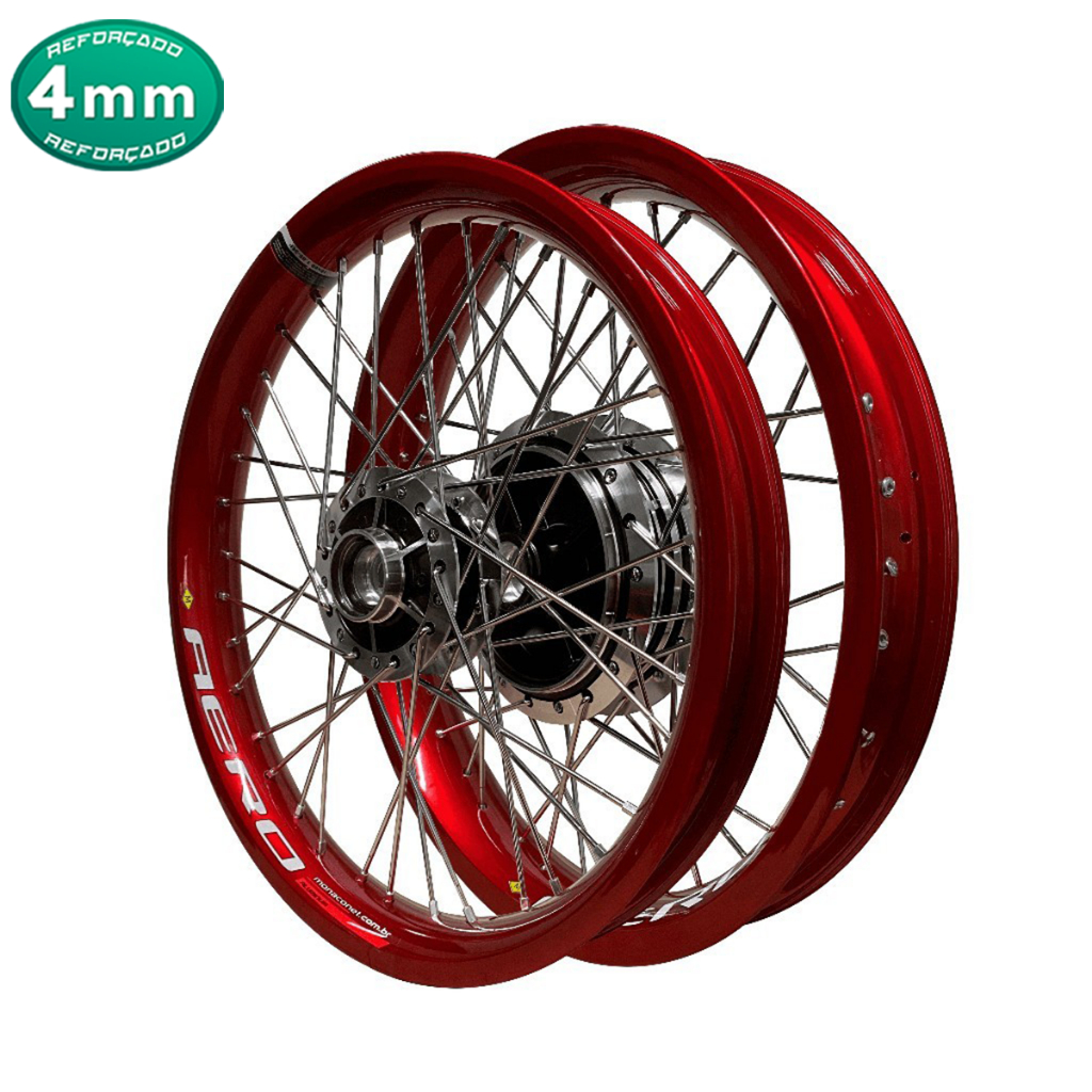 Par de Rodas Aro Aero Monaco Vermelho Alumínio Cubo Diamantado Raio 4mm Fan Titan 150 160 Á Disco