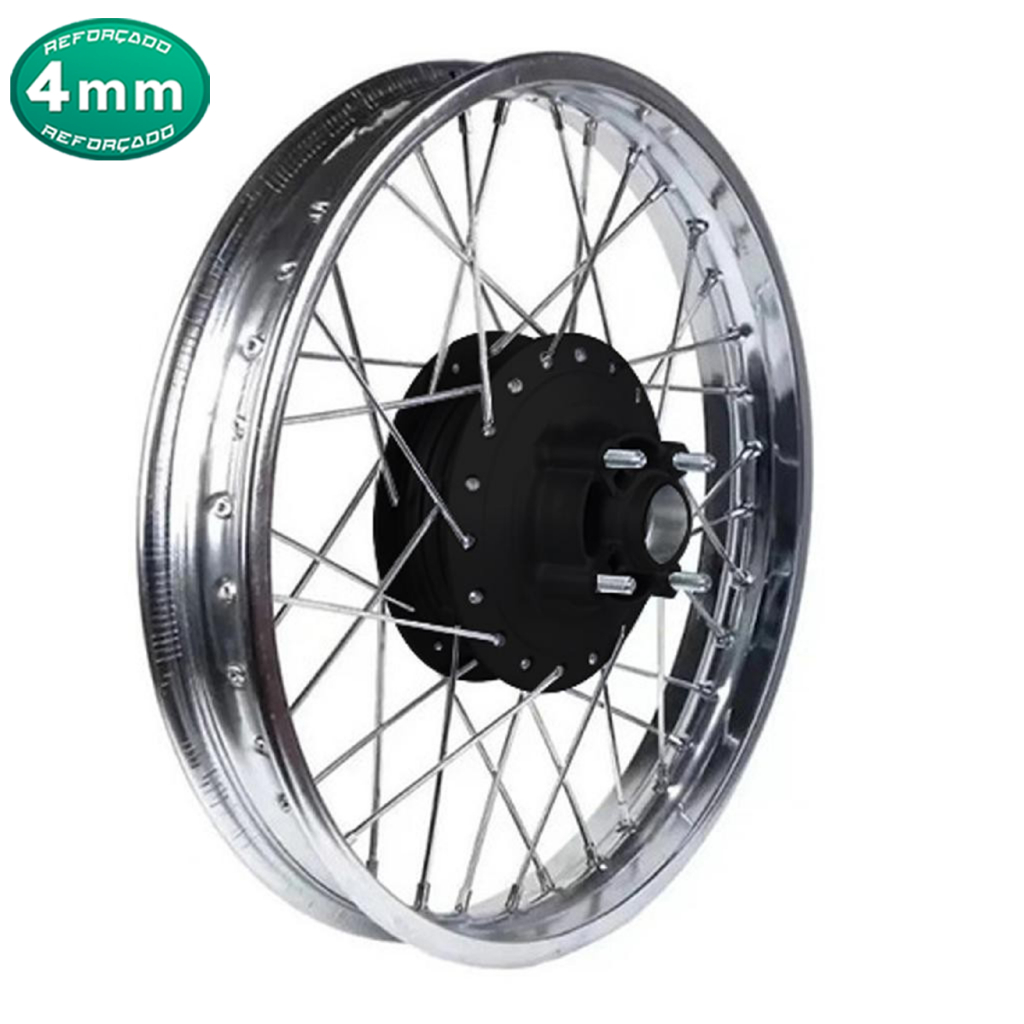 Roda Calha Jante Traseira Raio 4mm Fan 125 2009 Á 2022 Aro Cromado Cubo Preto + Prisioneiros