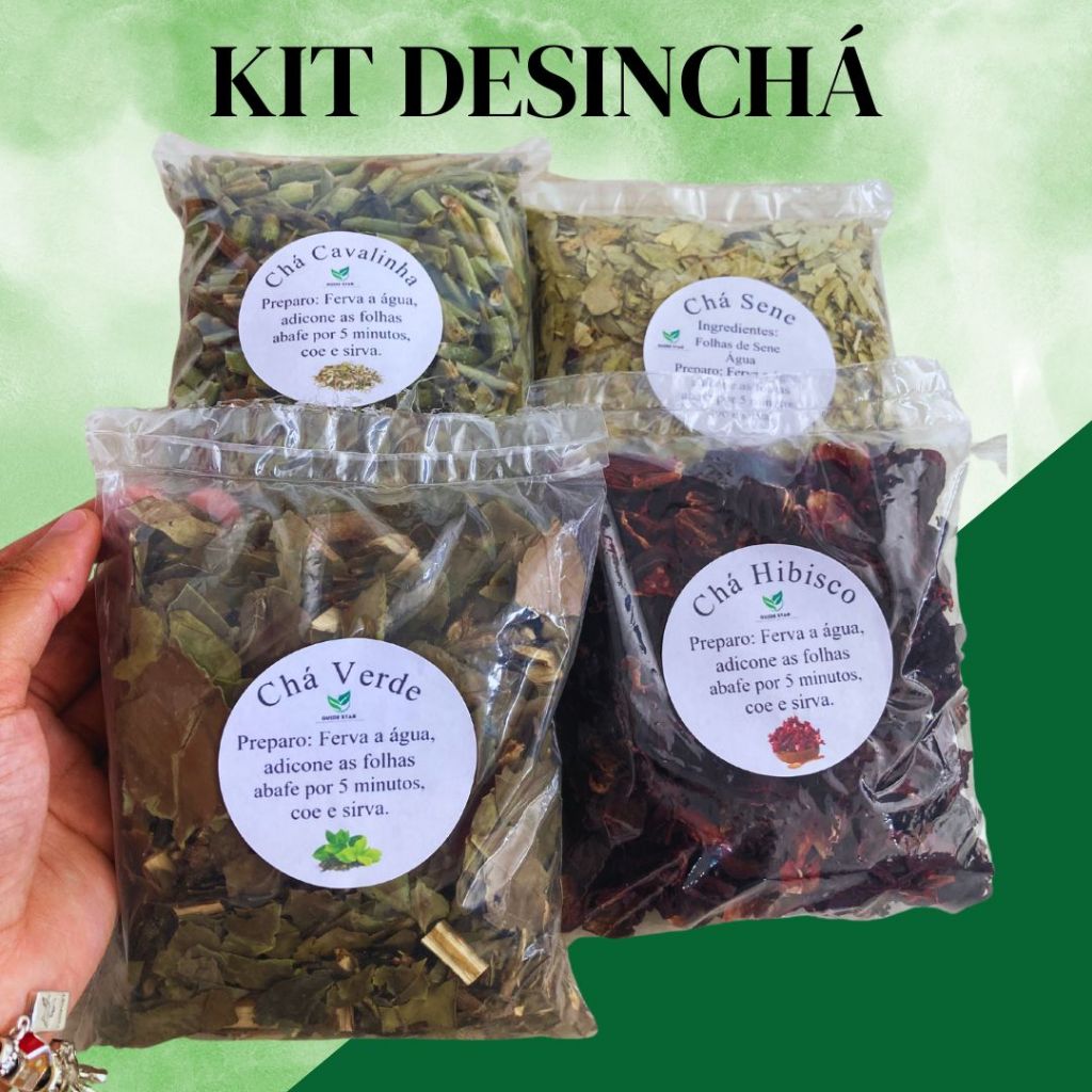 Kit 4 Chás Desinchá - Hibisco, Cavalinha, Sene e Chá Verde - 100g cada