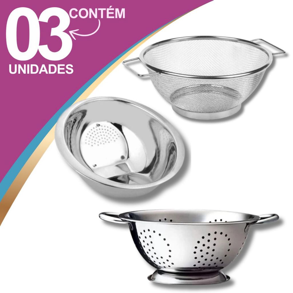 LEVE MAIS POR MENOS Kit 3 peças Escorredor De Arroz + Escorredor De Macarrão + Escorredor ...