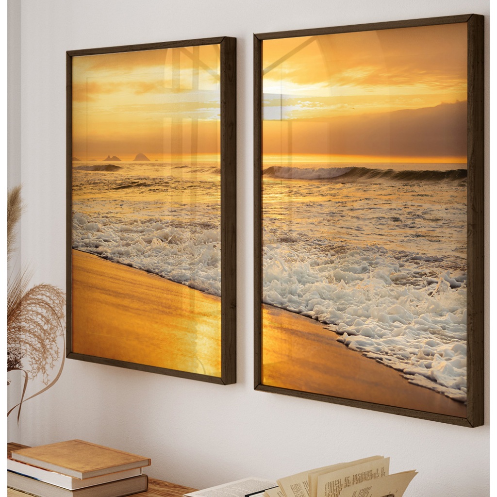 Quadro Paisagem Decorativo Com Moldura E Vidro Quadro Sala Quarto Casal Quadro Praia Pôr Do Sol