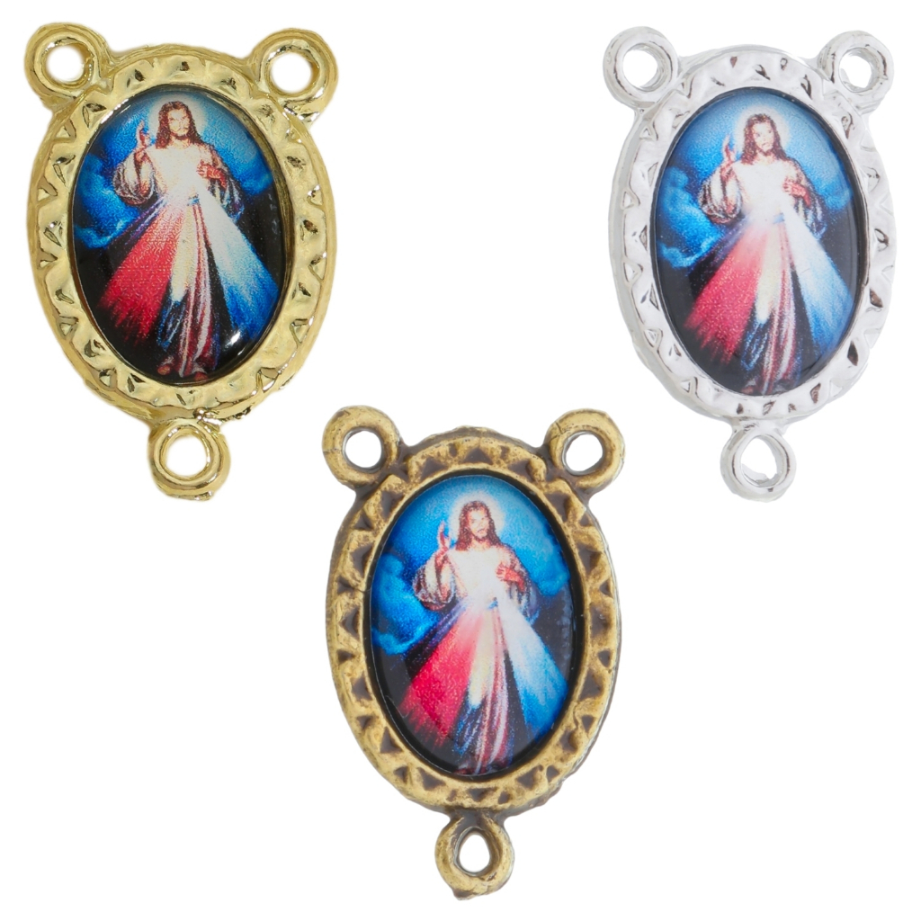 Entremeios para Terço Uma Face Jesus Misericordioso Dourado, Ouro Velho e Níquel Asas da Fé