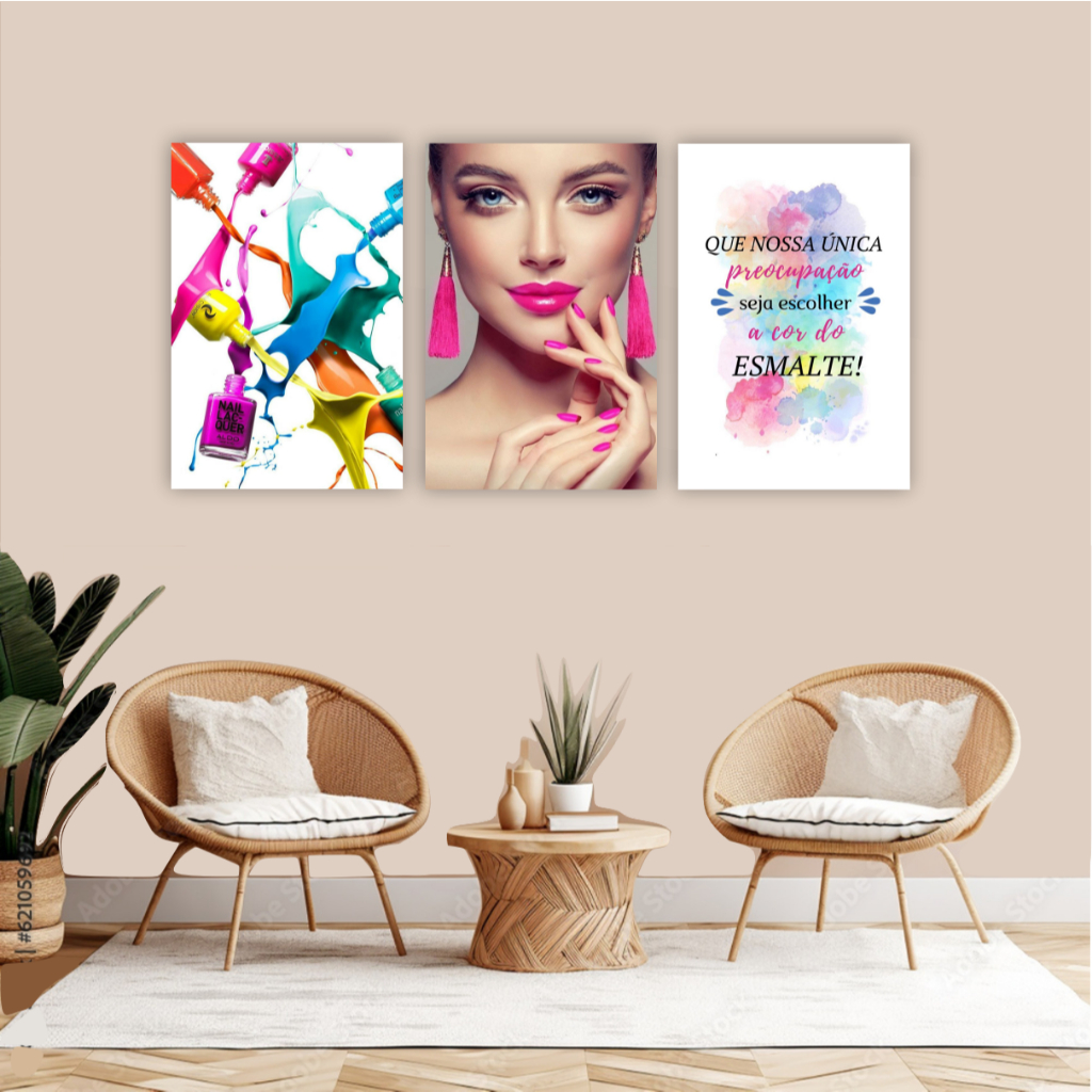 Quadro decorativo 3 peças manicure decoração salão de beleza estúdio unhas nails designer esmalte em Oferta na Shopee