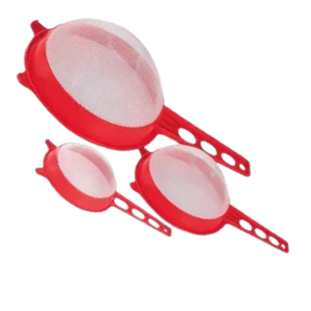 Kit 3 Peneira Em Plástico Para Mel Molhos Saladas Preparo Alimento Peneiração Pequena média Grande