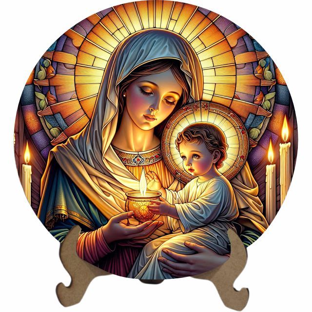 Mandala 26cm Nossa Senhora das Candeias / Nossa Senhora da Luz - Arte Estilo Vitral