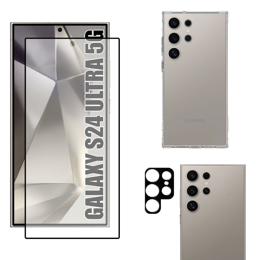Kit Para Galaxy S24 Ultra 5G | Película Fosca de Cerâmica - Capa Anti Shock - Película da Câmera 3D