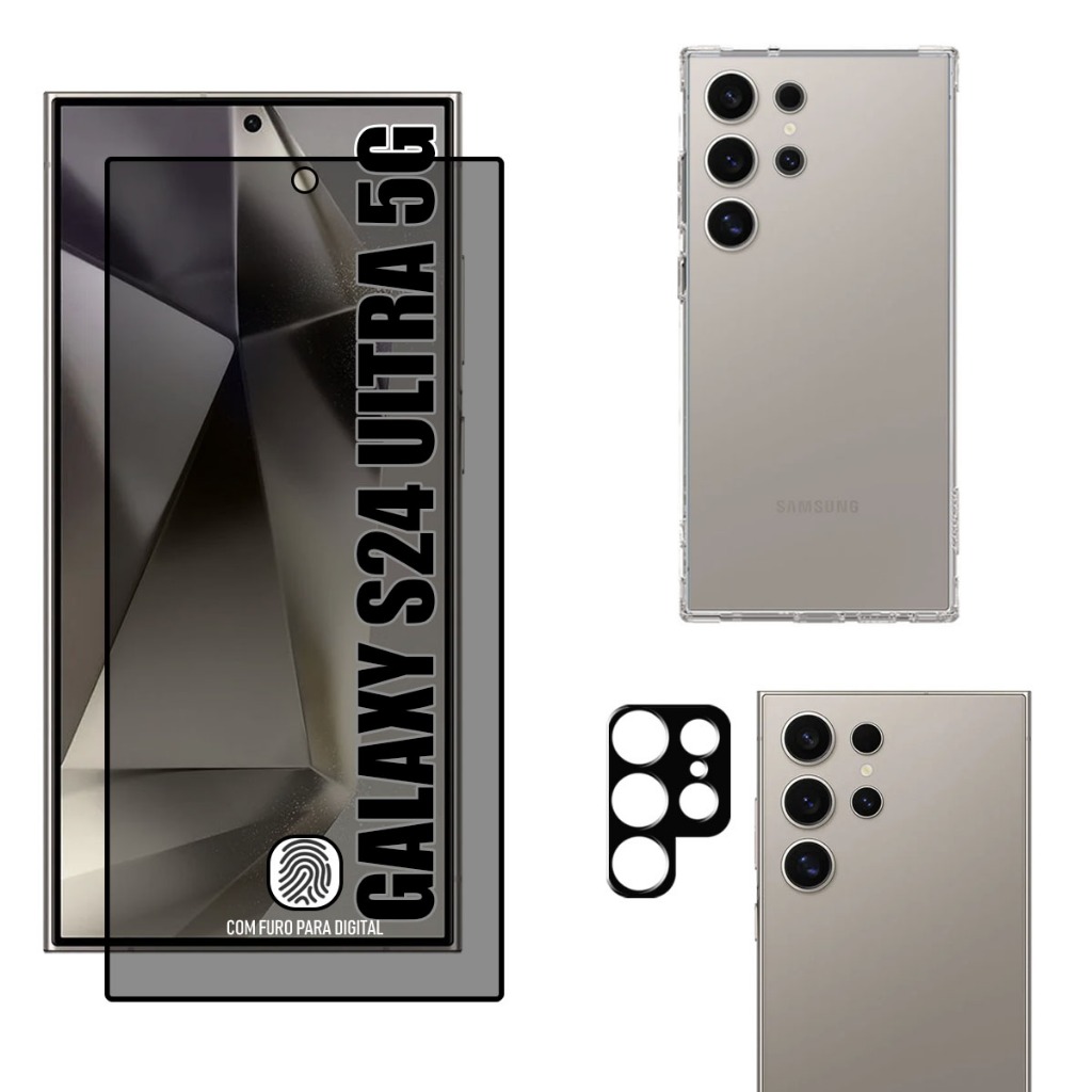 Kit Para Galaxy S24 Ultra 5G | Película de Privacidade 3D - Capa Anti Shock - Película da Câmera 3D em Oferta na Shopee