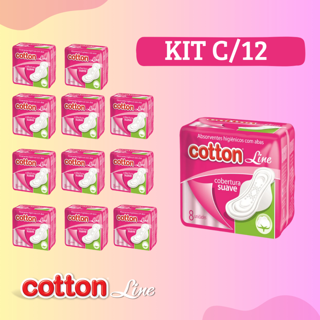Kit 12 Absorvente Cotton Line Cobertura Suave Com Abas