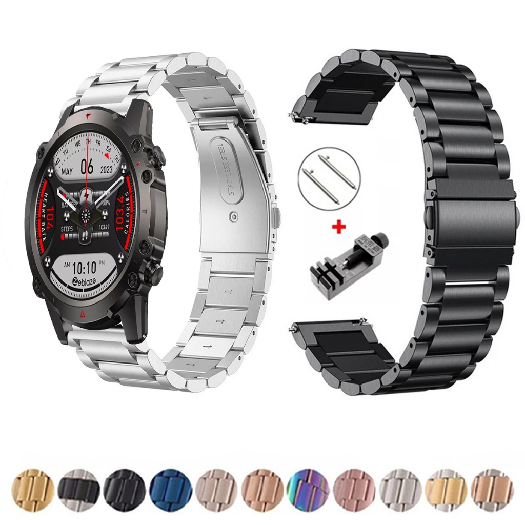 Pulseira de 22mm Metal Elos de aço inox para Smartwatch Zeblaze Vibe 7 Lite de Engate Rapido