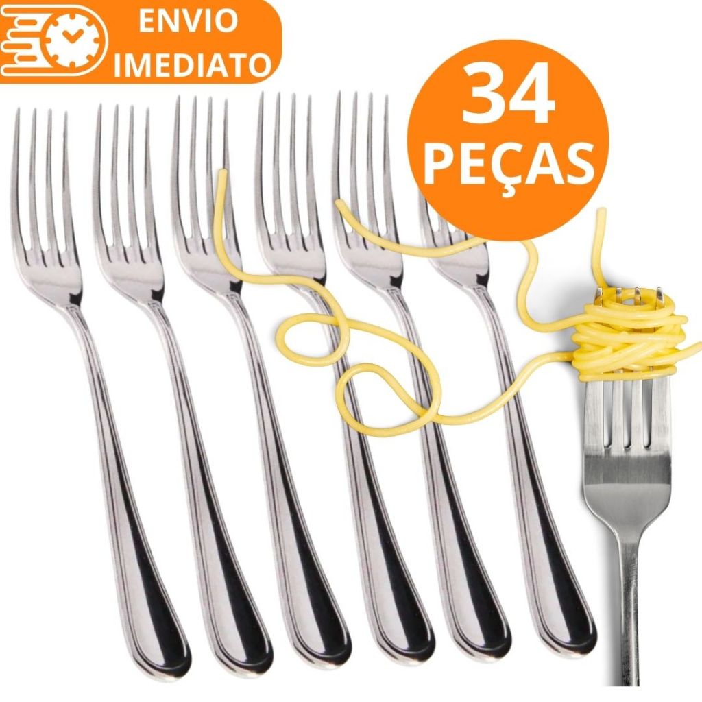 KIT 34 Garfo de Mesa 100% Aço Inox PREMIUM Grande Polido Super Resistente Para Casa Restaurante Bar Buffet