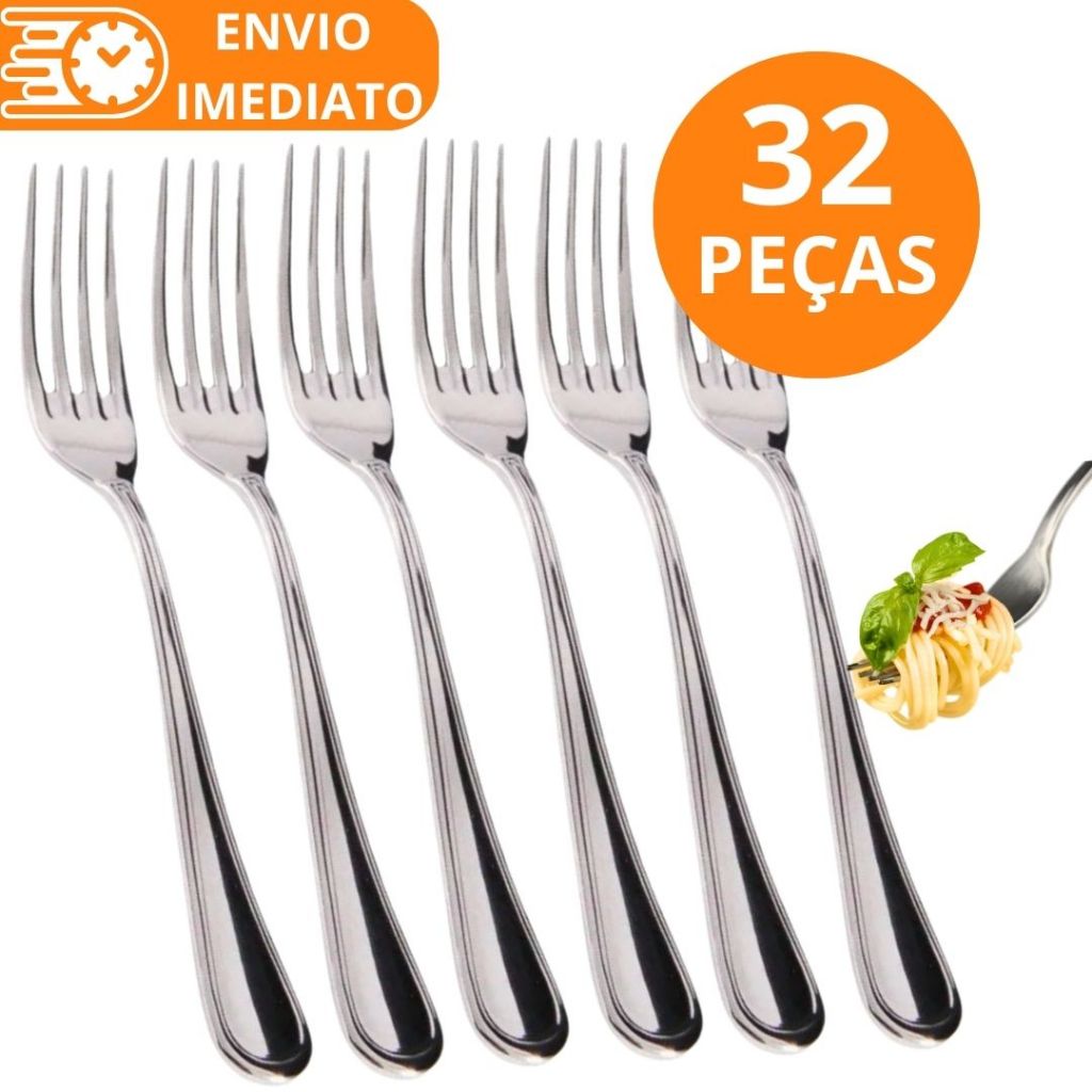 KIT 32 Garfo de Mesa 100% Aço Inox PREMIUM Grande Polido Super Resistente Para Casa Restaurante Bar Buffet