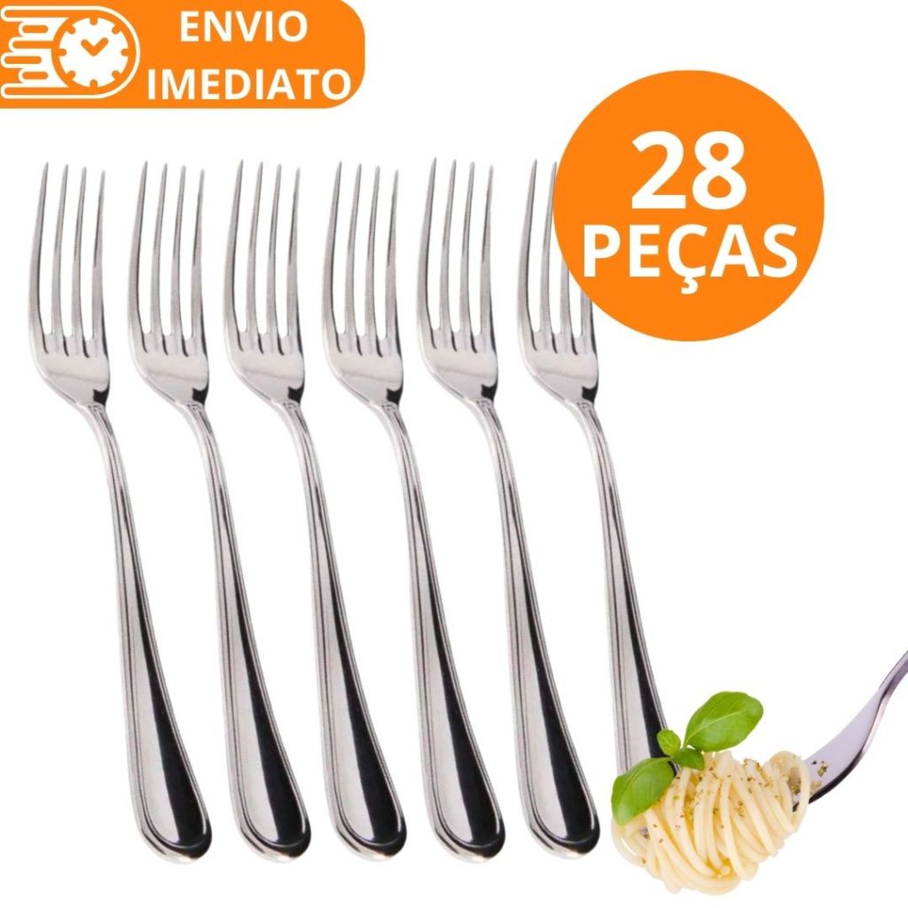 KIT 28 Garfo de Mesa 100% Aço Inox PREMIUM Grande Polido Super Resistente Para Casa Restaurante Bar Buffet