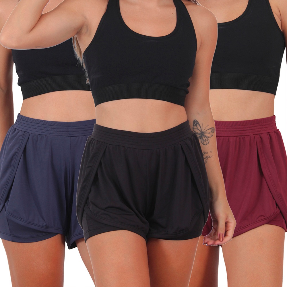 Kit 3 Shortinhos Feminino Fitness Fluit com Bolsos em Oferta na Shopee