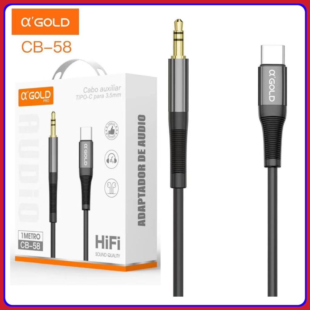 Cabo de Audio Tipo C P2 3.5 mm Auxiliar Premium USB C pra P2