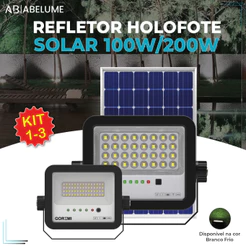Holofote Refletor Solar Led PRO 200W ou 100W Prova D'àgua C/placa Solar Branco Frio 6500K