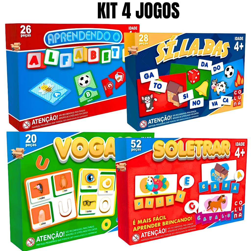 Kit Brinquedo Pedagógico Educativo 4 Jogos Vogais + Sílabas + Soletrar + Alfabeto - Pais E...