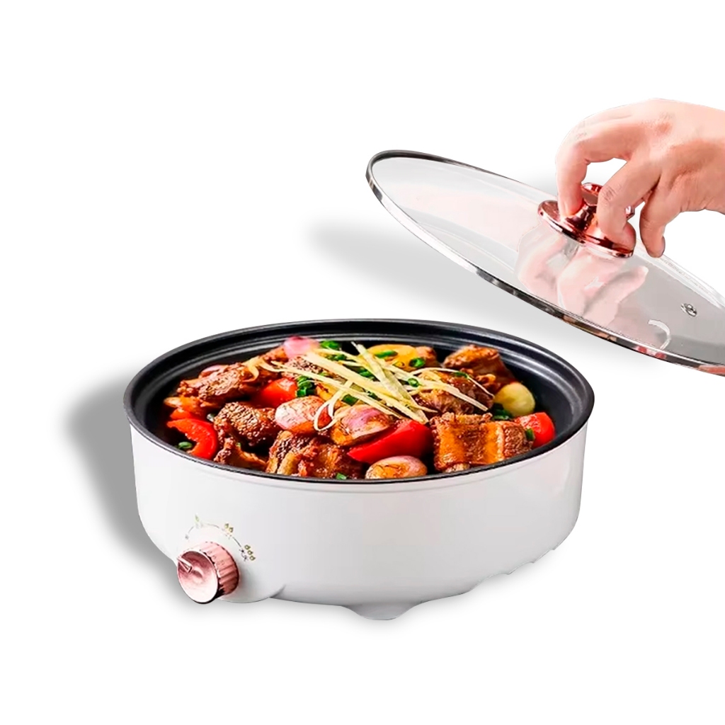 Frigideira Elétrica Com Tampa De Vidro Assadeira Panela 220V Tamanho Compacto Linha Premium