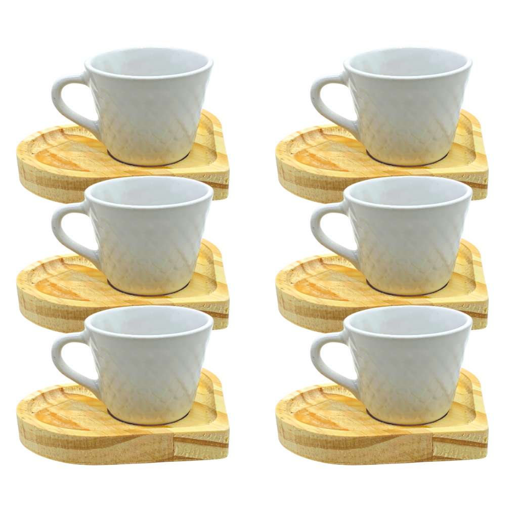 Kit Xicaras Café Porcelana Branca Chicara Cafe E Pires Coração Mesa Posta Caneca