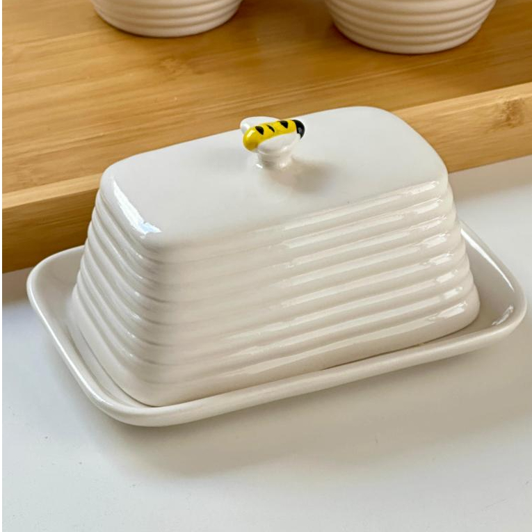 Manteigueira de Porcelana Bee 17cm - Hauskraft