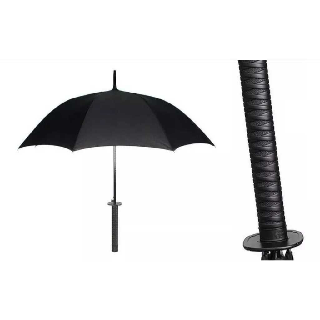 Guarda Chuva Automático Cosplay Espada Katana Samurai Cor Preto Desenho Do Tecido Liso