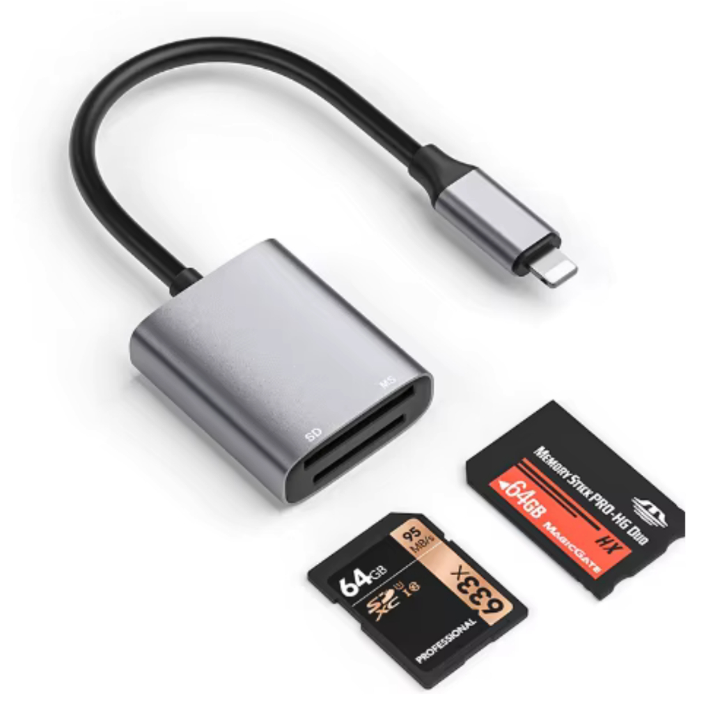 Leitor adaptador de cartão de memória SDHC, SD e MS memory stick pro duo conector lightning para iphone ipad transfere f
