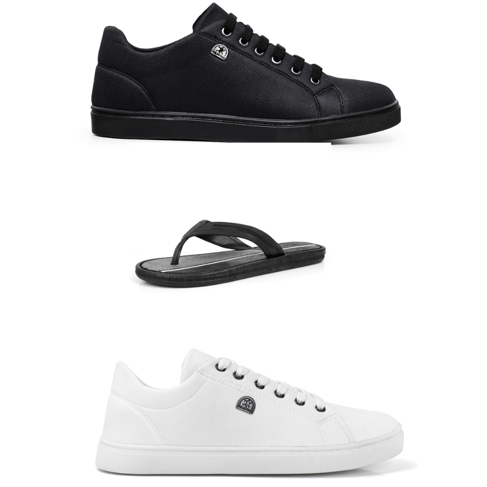 2 Pares Tênis Sapatênis Masculino London Casual Confortável Básico Kit Chinelo De Dedo Promoção