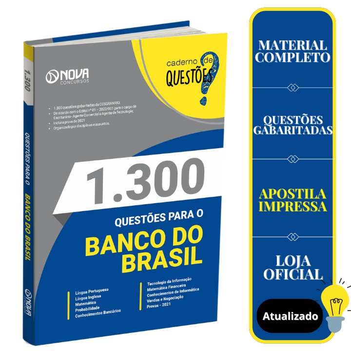 Imagem Livro 1.300 Questões Gabaritadas Banco do Brasil Agente Comercial e Agente de Tecnologia