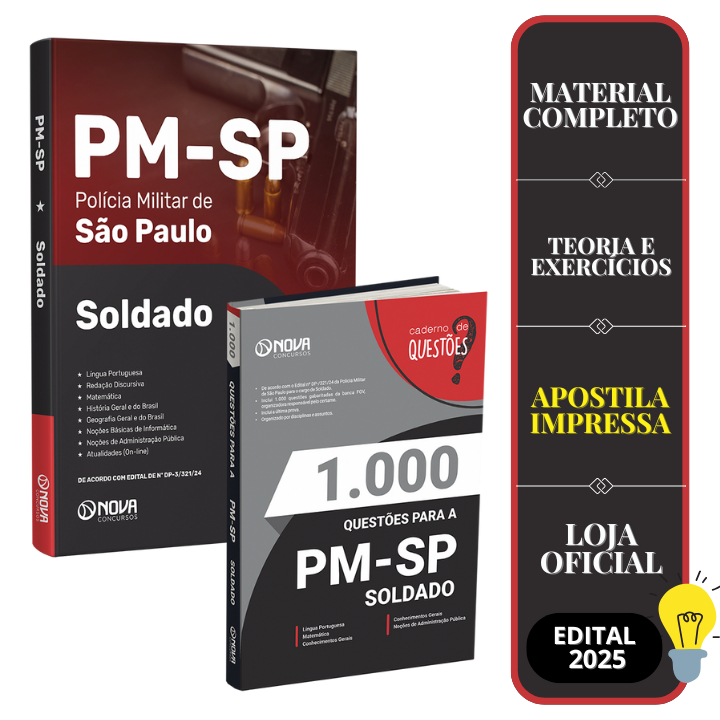 Imagem KIT PM-SP 2025 - Soldado (Apostila + 1.000 questões)