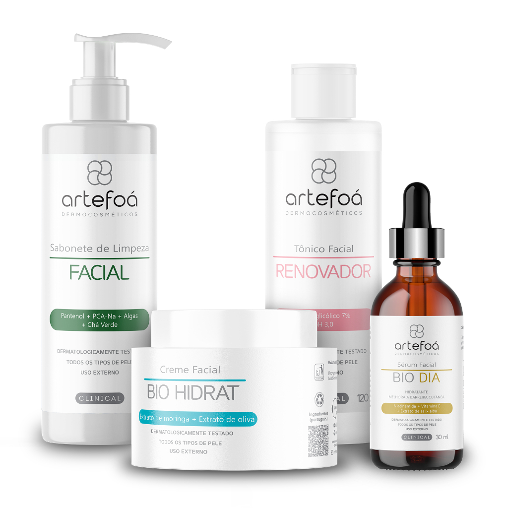 Kit Rotina Skincare  Sabonete + Tonico renovador + Serum facial dia + Serum facial Bio Vit C Medcombo
