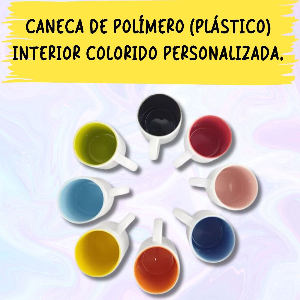Caneca De Polímero (Plástico) Branca Ou Interior Colorido Personalizada