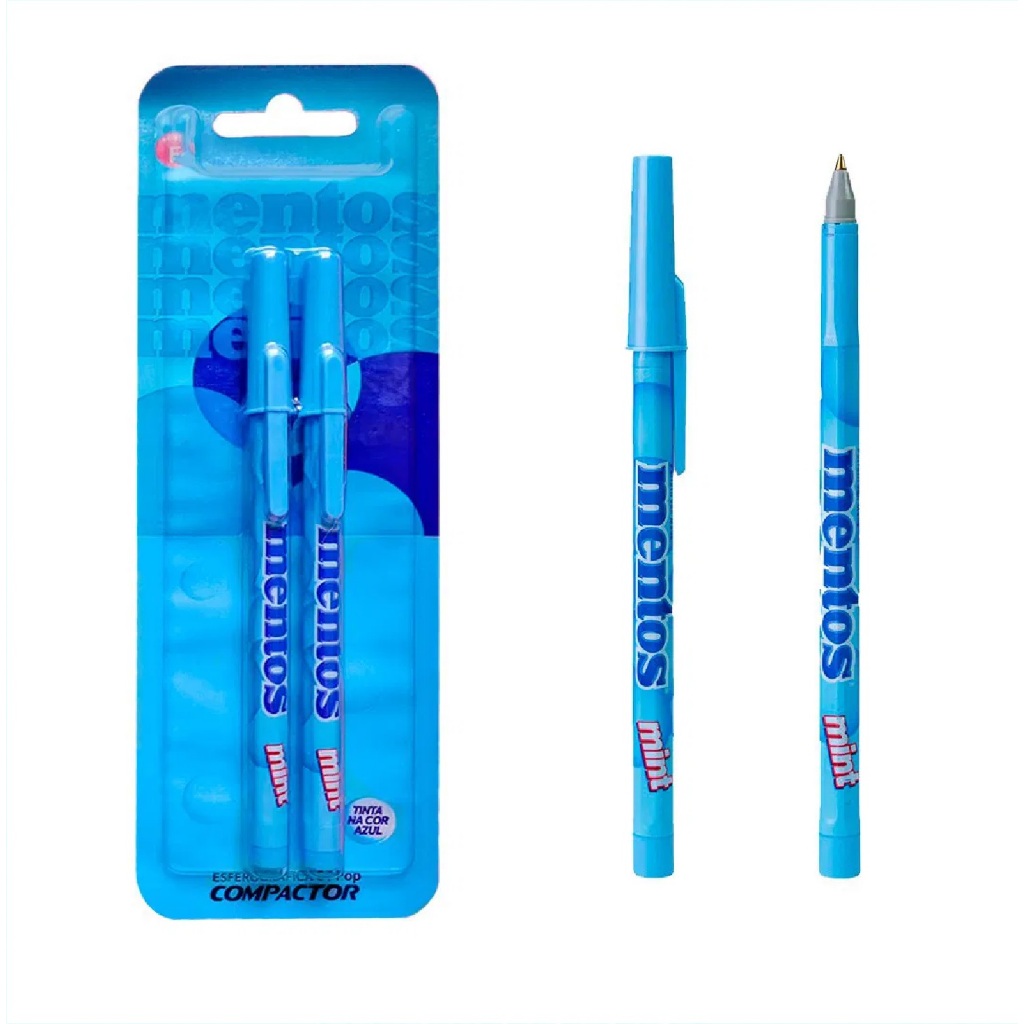 Caneta Compactor 0.7 Pop Mentos Ponta Fina (tinta Azul)👈- Kit com 02 unidades em Oferta na Shopee