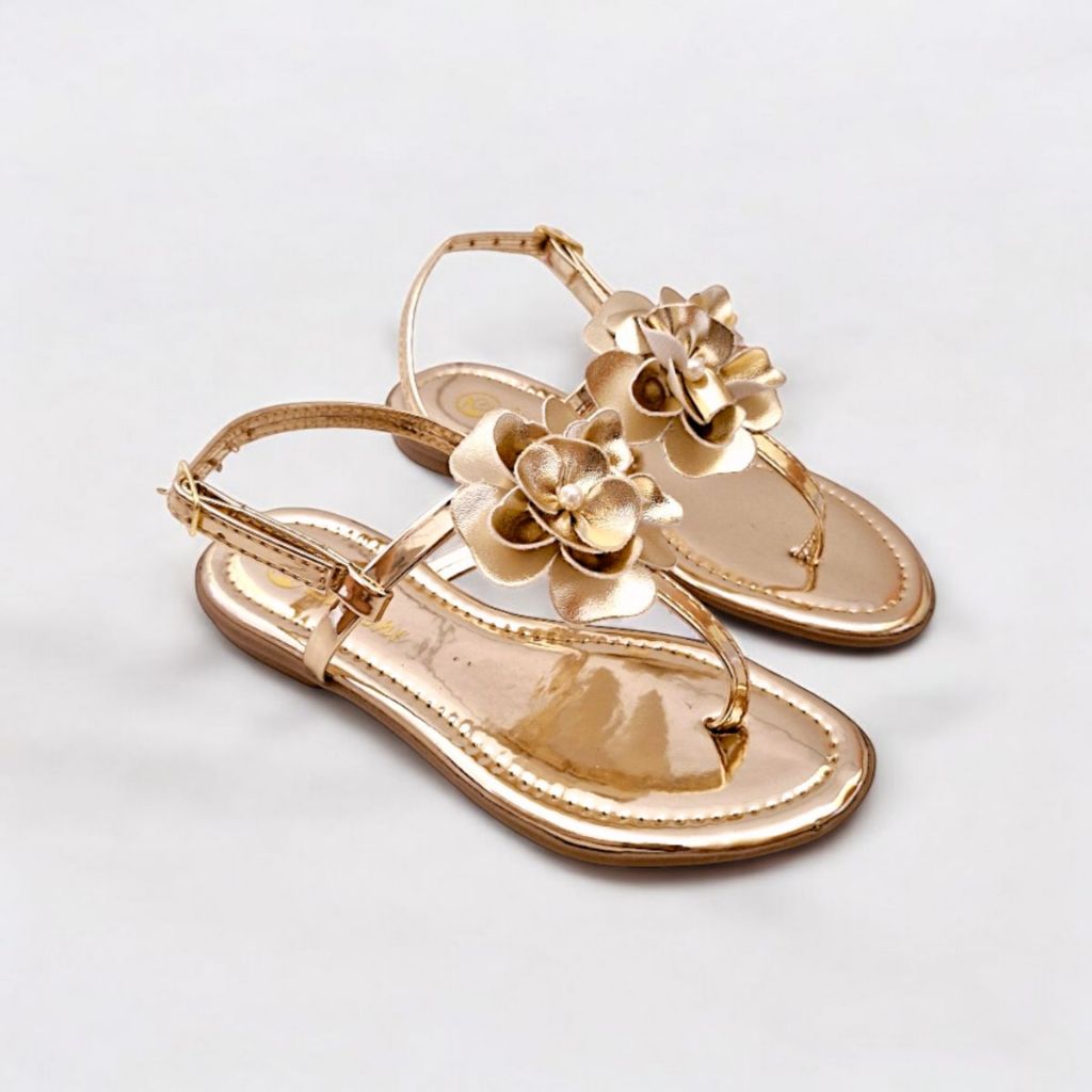 Sandália Rasteira Feminina Infantil/Juvenil de dedo com Flor