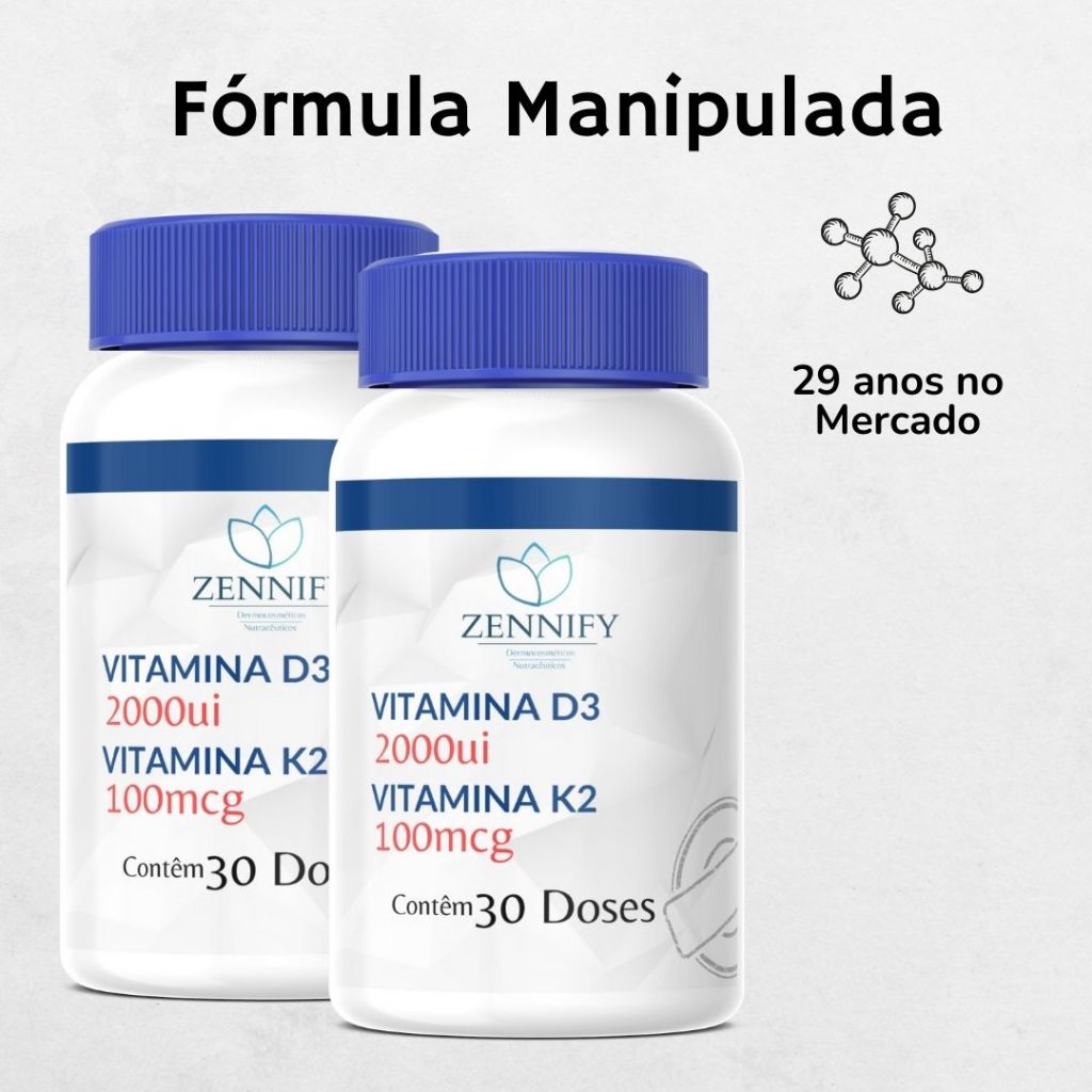 Vitamina D3 2000UI+MK-7 Vitamina K2 60 Cápsulas Manipulado Zennify 100% Original com Laudo