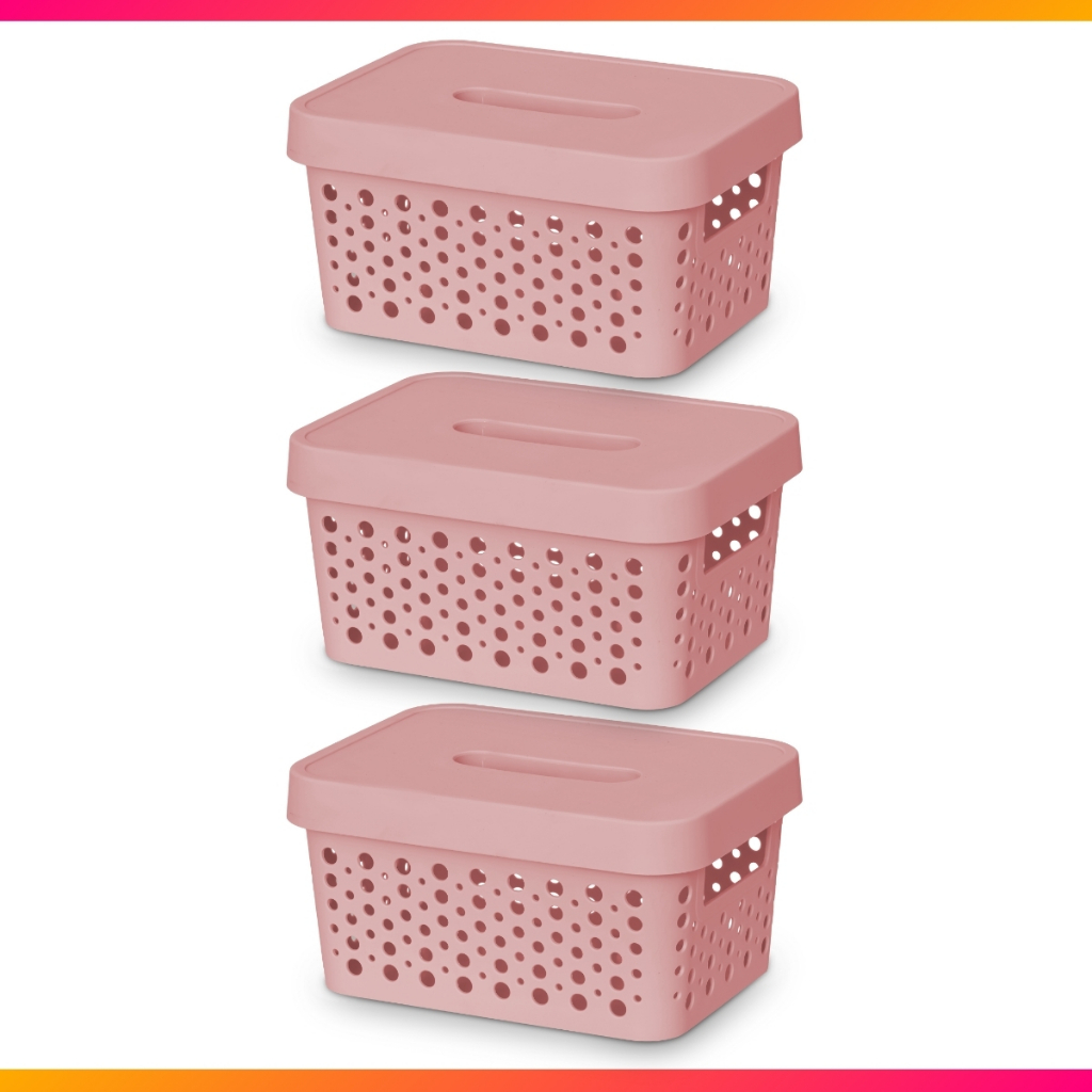 Kit 3 Cestos Organizador c/ Tampa Trama Rattan 2L Usual em Oferta na Shopee