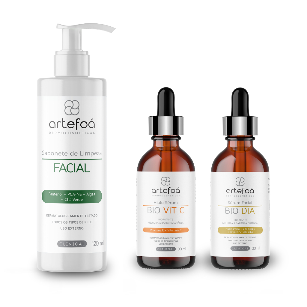 Kit Rotina Skincare Sabonete + Serum facial dia +Serum facial Bio Vit C Medcombo
