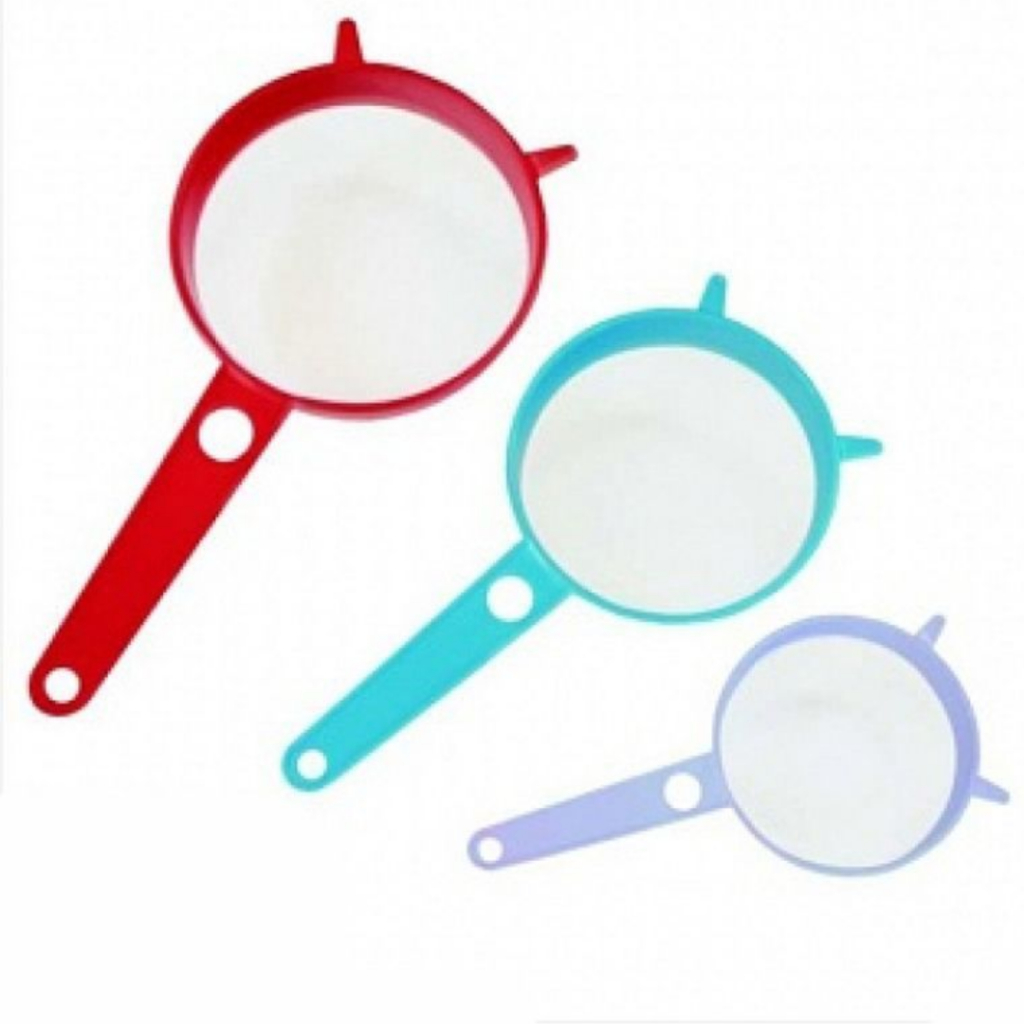 Jogo Conjunto 3 Peneiras P M G Casa Cozinha em Plástico Luxo Utensílios Peneirar Coar Sopa Farinha