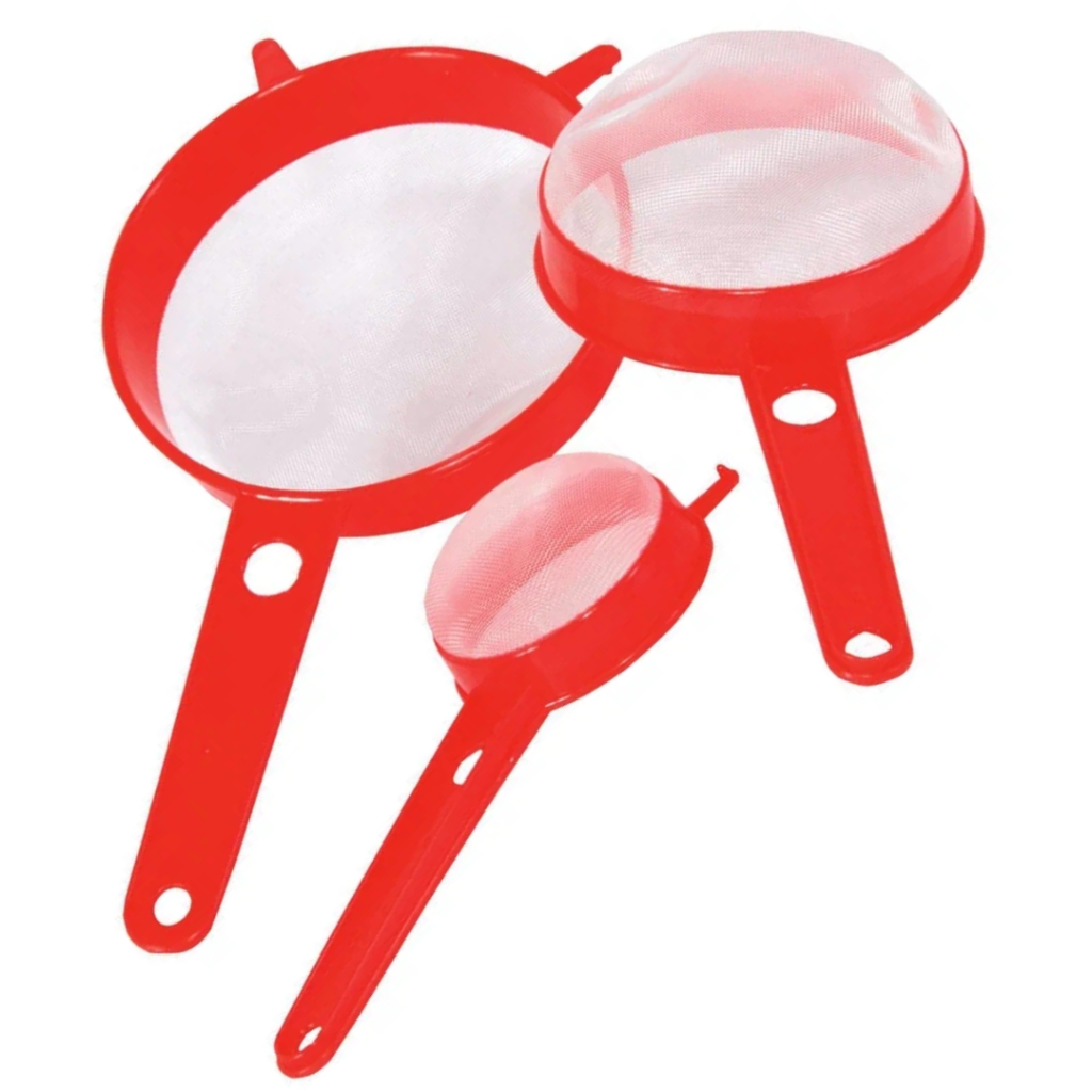 Kit 03 Peneiras Coador Manual plástico para Cozinha farinha Utilidades Coador Filtro bancada Coador