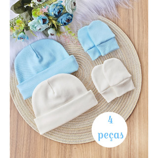 Kit Com 2 Touca e 2 Luva para Bebê Recém Nascido Maternidade