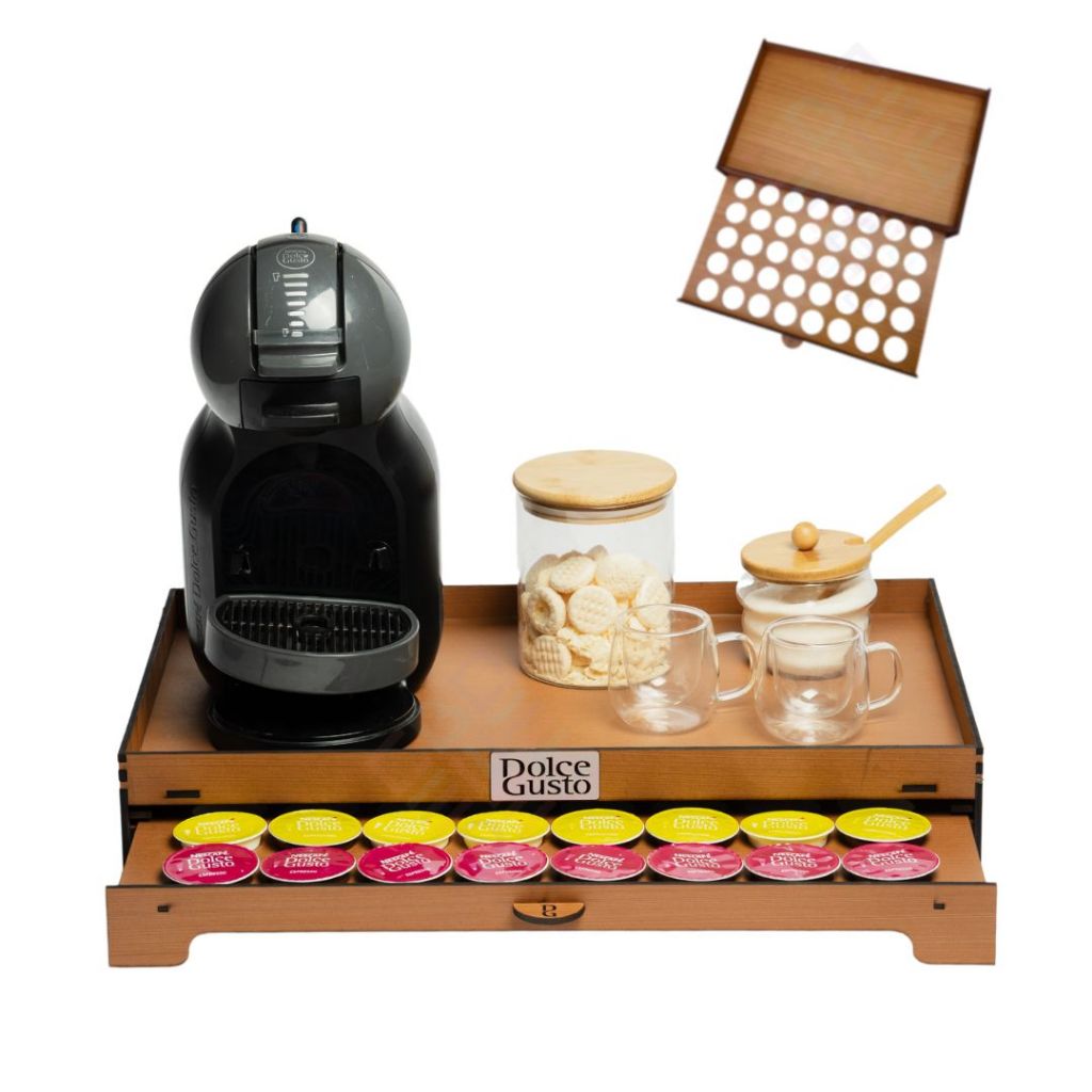 Bandeja Mdf Dolce Gusto Gaveta Porta Capsulas e Apoio de Cafeteira Potes Cantinho do Café Cha Apoio em Oferta na Shopee