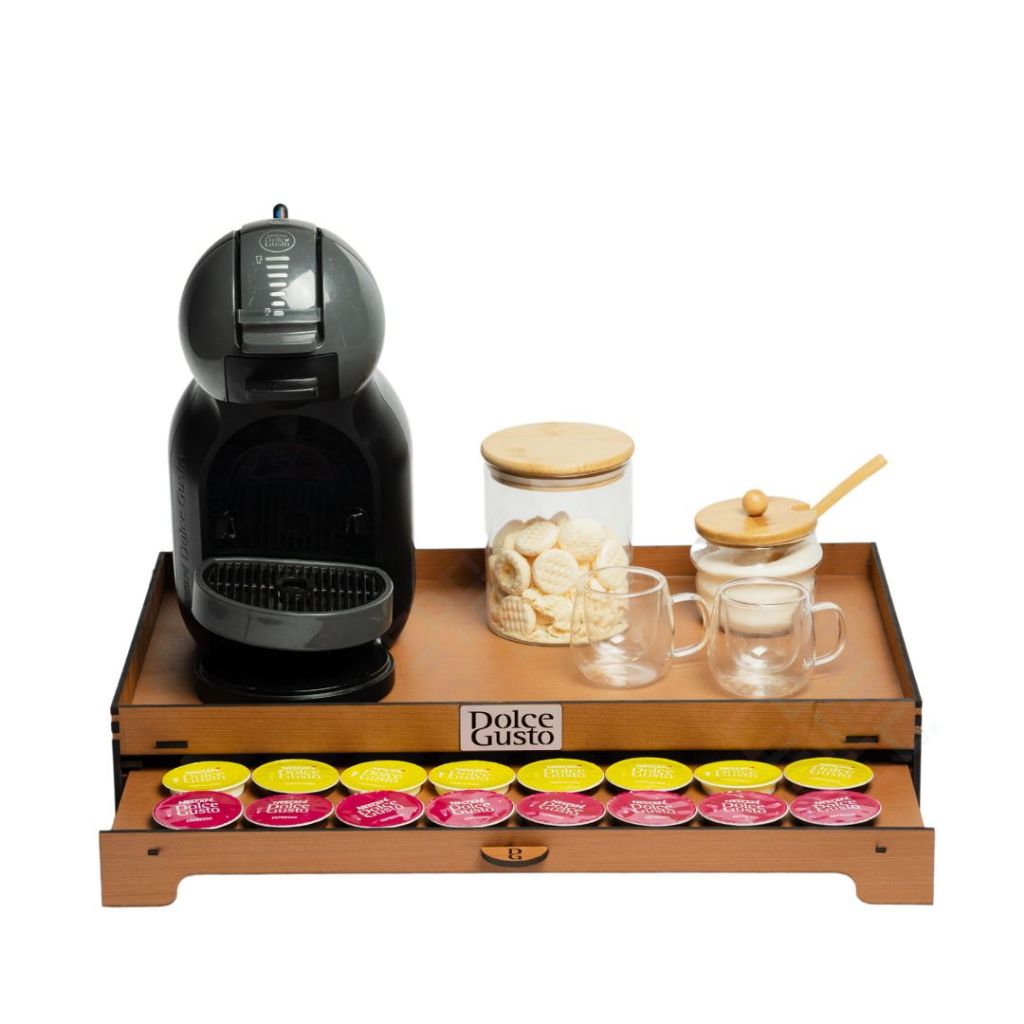 Bandeja Dolce Gusto Amadeirada Porta 40 Capsulas 3 Corações Cantinho do Café apoio servir ...
