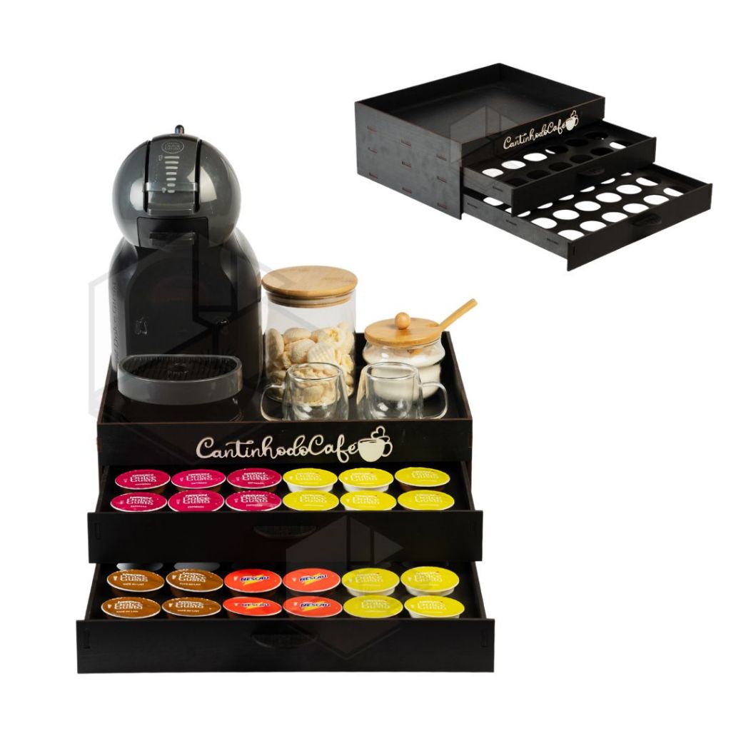 Bandeja Porta 48 Capsula Suporte 2 Gaveta Embutida Dolce Gusto 3 Corações Nespresso Cantinho do Cafe em Oferta na Shopee