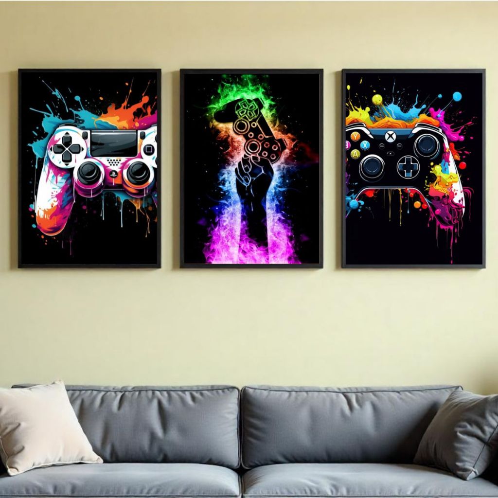 Kit 3 Placas/Quadros Decorativos Gamer Video Game Quarto Jogos