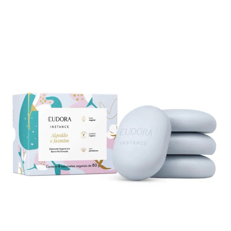 Sabonete Vegetal em Barra Perfumado Instance Algodão e Jasmim 4x80g