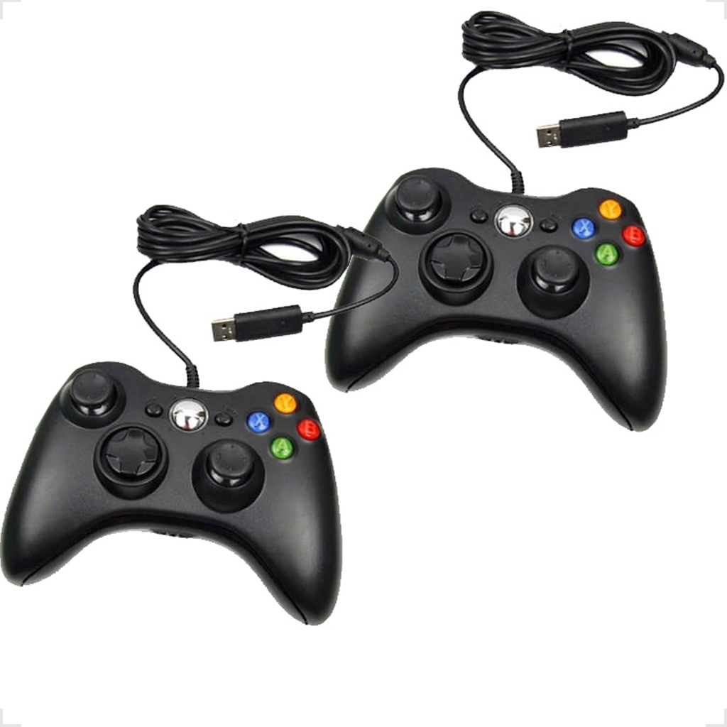 Kit Com 2 Controle Joystick Com  Fio Usb 2.10 Metros Compatível Para Xbox 360 Pc Notebook Computador