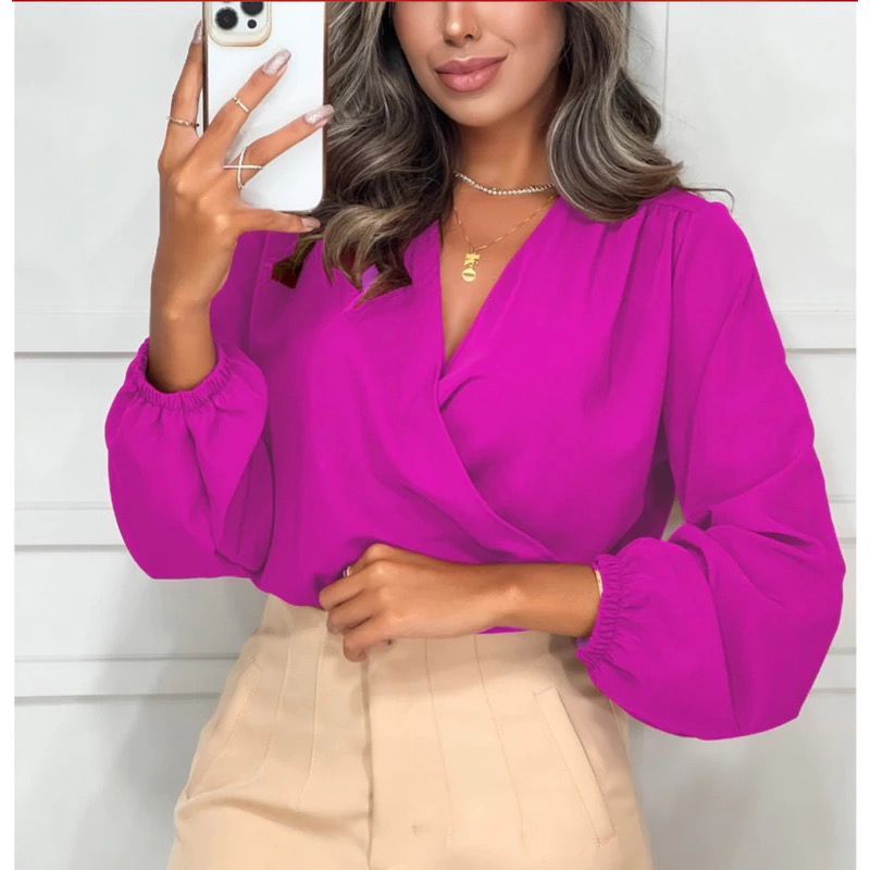 Blusa Tecido Duna Não Amassa Manga Longa Princesa Bufante Confortável em Oferta na Shopee