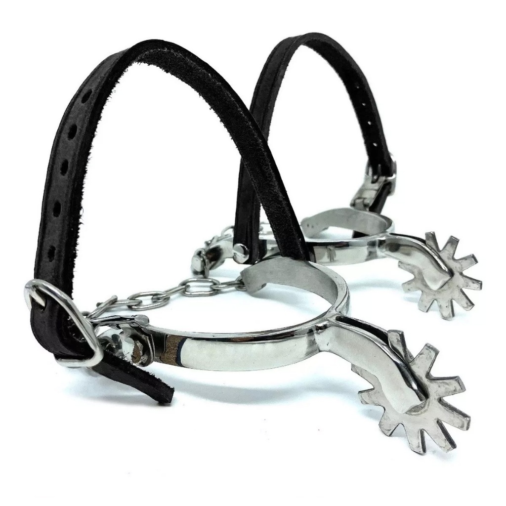 Espora Cavalo Vaquejada Inox Abvaq Profissional Correia Preto Par KLOPR