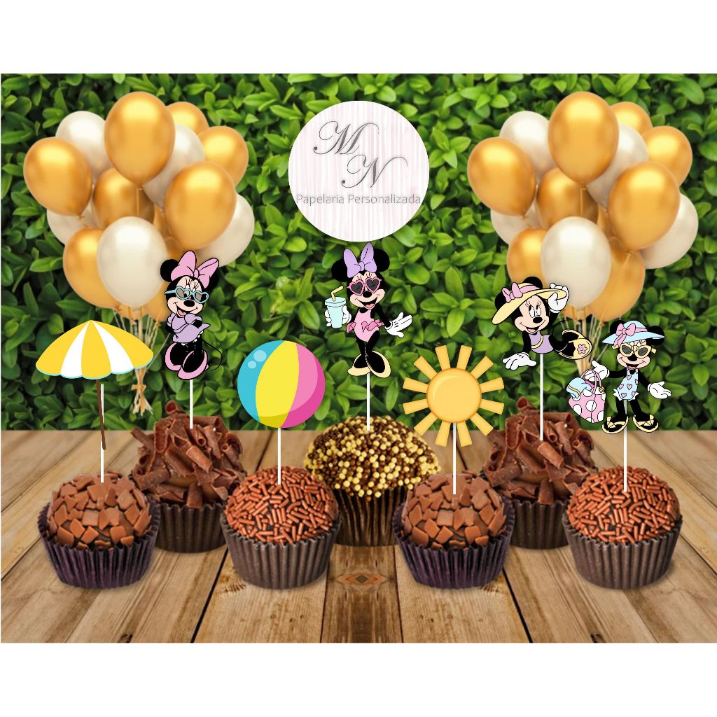 Toppers de docinhos - Minnie Pool Party / Festa na piscina