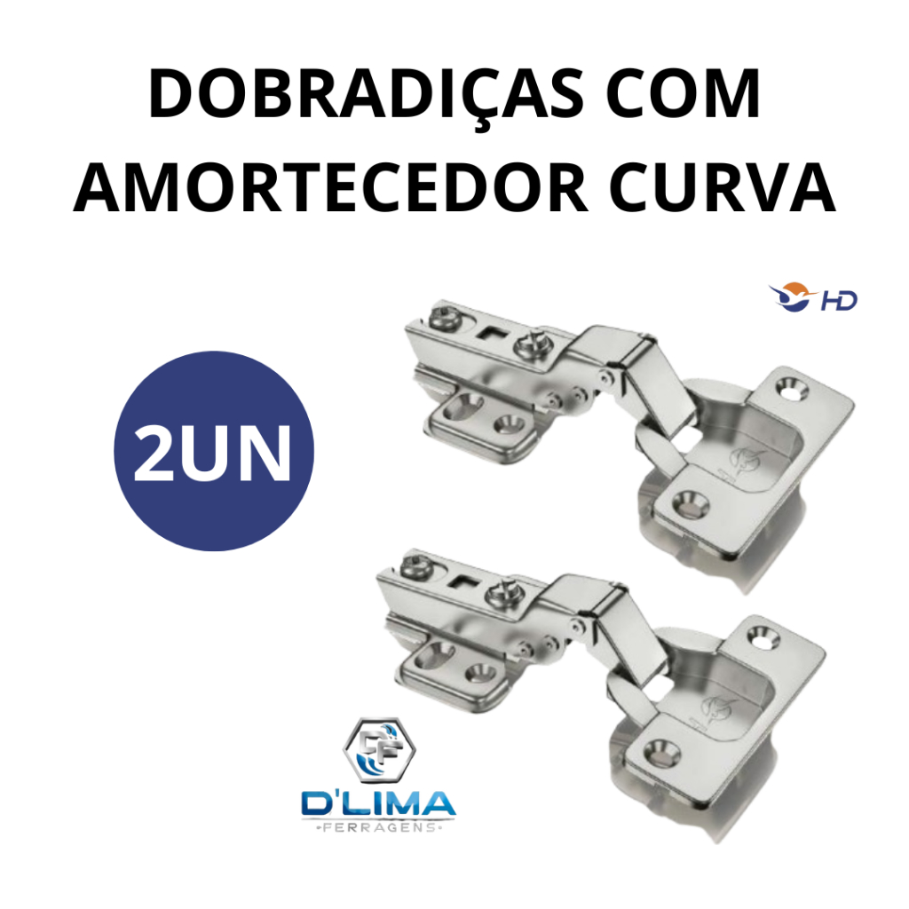 Kit 2 Dobradiças Curva Com Amortecedor Calço Fixo 35mm Armário Moveis