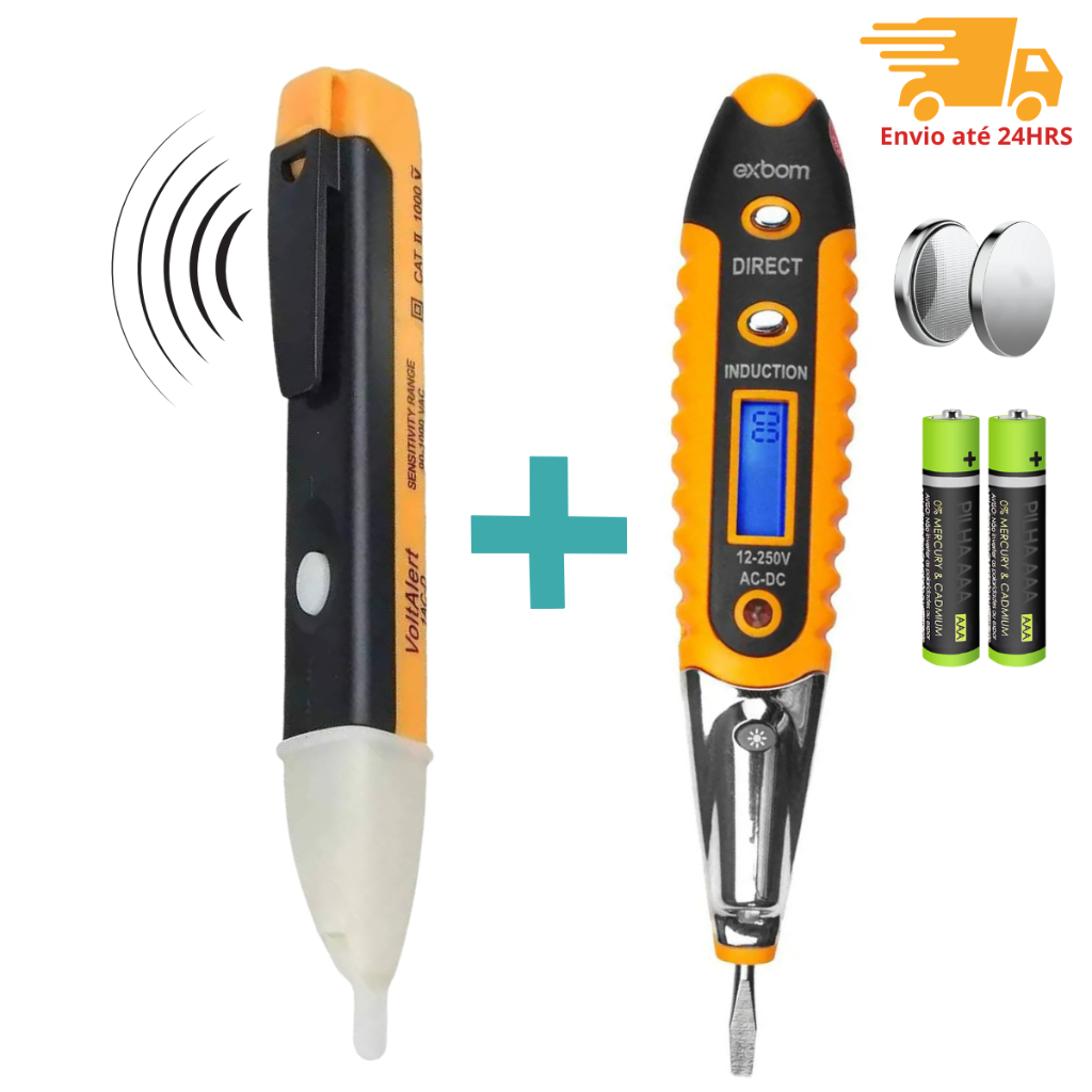 Kit Chave Teste Voltagem 12V a 250V + Caneta Detectora de Corrente Tensão